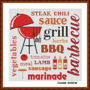 Barbecue kitchen cross stitch pattern, Tango Stitch