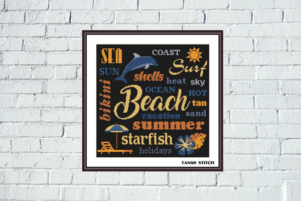 Summer beach letters cross stitch pattern Tango Stitch