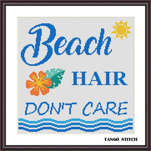 Beach hair don't care funny sassy cross stitch pattern - Tango Stitch