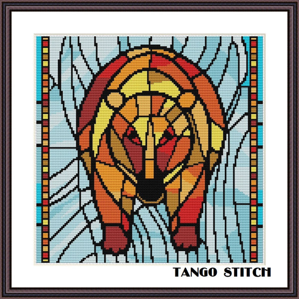 Stained glass bear cute animals cross stitch pattern - Tango Stitch