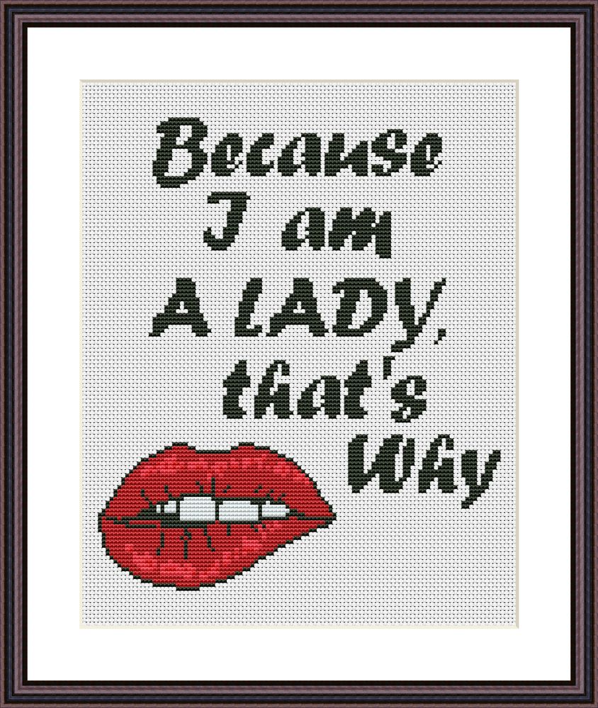 Because I am a Lady, that's why funny cross stitch pattern