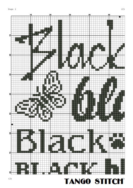Black words cloud typography cross stitch pattern - Tango Stitch