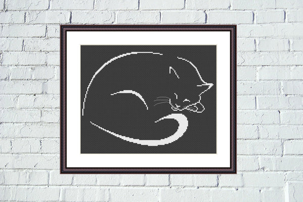 Animal cross stitch pattern Black cat simple embroidery - Tango Stitch