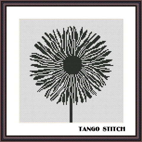 Black flower abstract cross stitch hand embroidery pattern - Tango Stitch