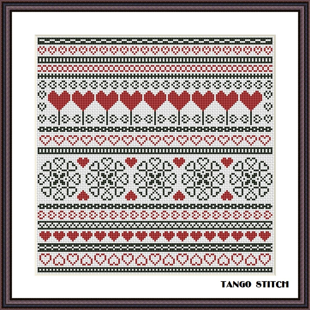 Red heart cross stitch ornament sampler - Tango Stitch