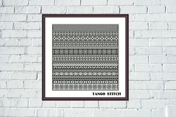 Cross stitch black and white ornament embroidery pattern - Tango Stitch