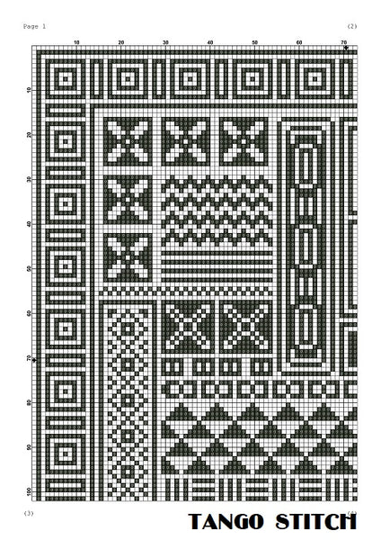 Black ornament easy cross stitch embroidery sampler - Tango Stitch