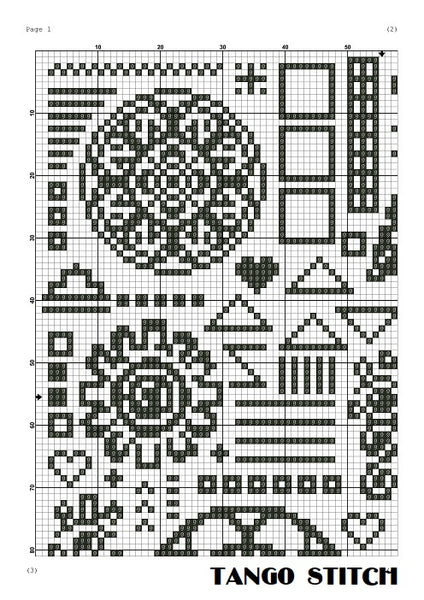 Black ornament cross stitch pattern sampler