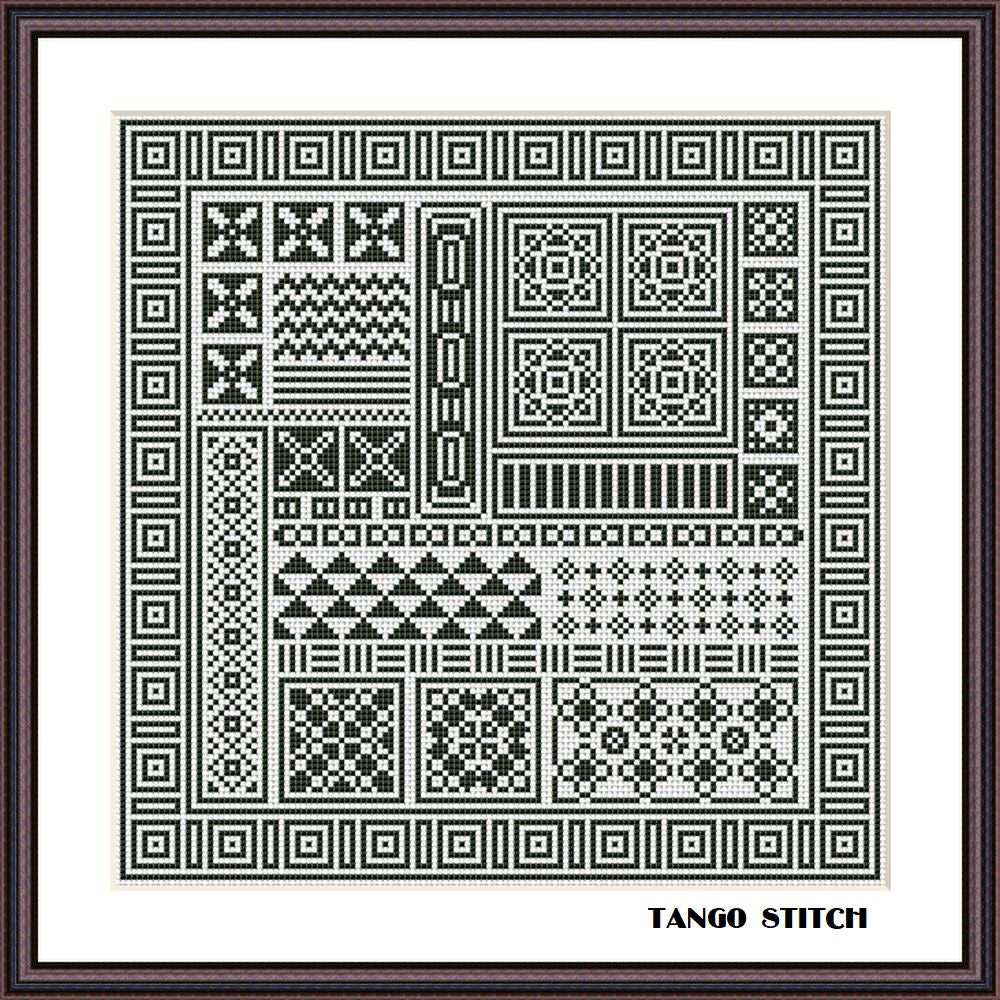 Black ornament easy cross stitch embroidery sampler - Tango Stitch