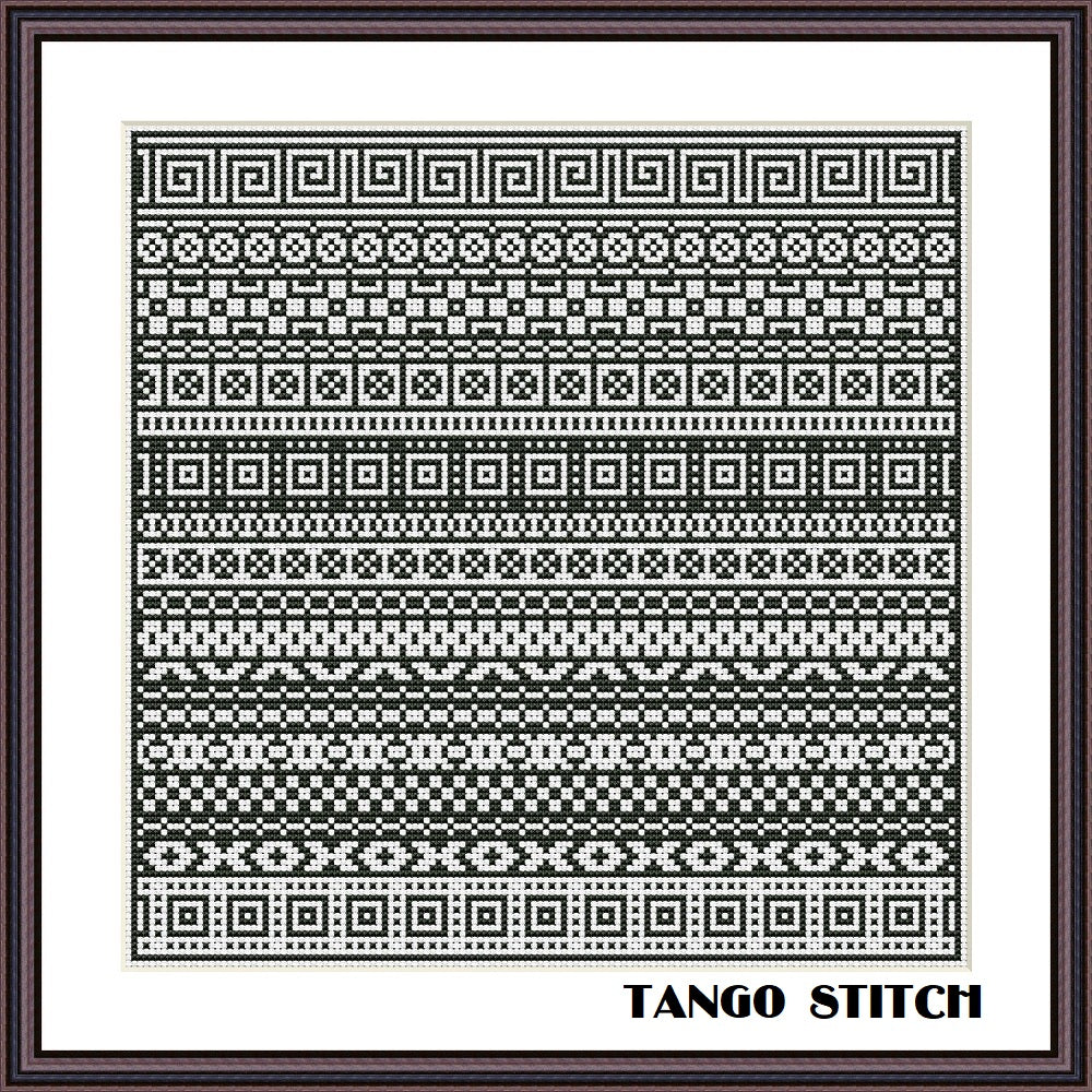 Cross stitch black and white ornament embroidery pattern - Tango Stitch
