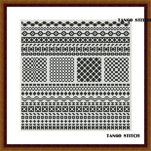 Black cross stitch pattern ornaments hand embroidery - Tango Stitch