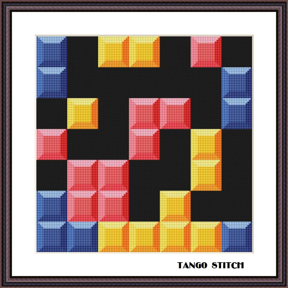 Block puzzle Pop Art geometric cross stitch pattern