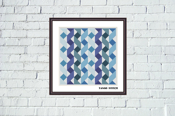 Blue ribbons geometric cross stitch pattern - Tango Stitch