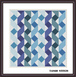 Blue ribbons geometric cross stitch pattern - Tango Stitch