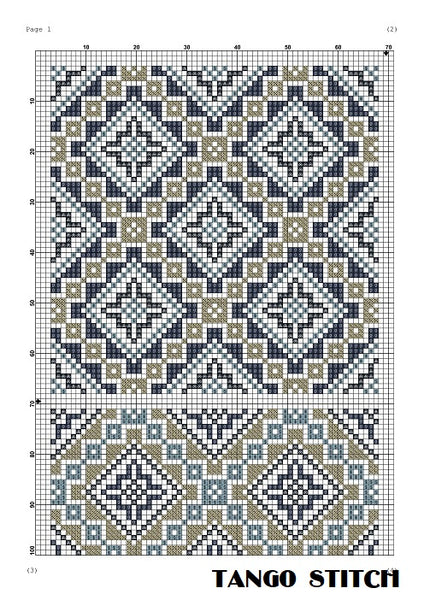 Beige cross stitch ornament easy embroidery pattern
