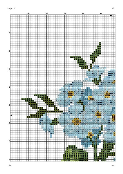 Blue flower bouquet cross stitch pattern - Tango Stitch