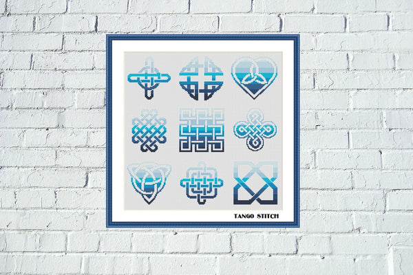 Blue celtic cross stitch ornaments pattern