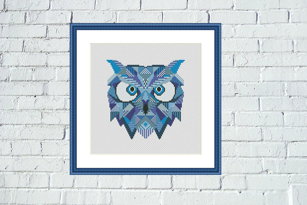 Blue owl mandala cross stitch pattern - Tango Stitch