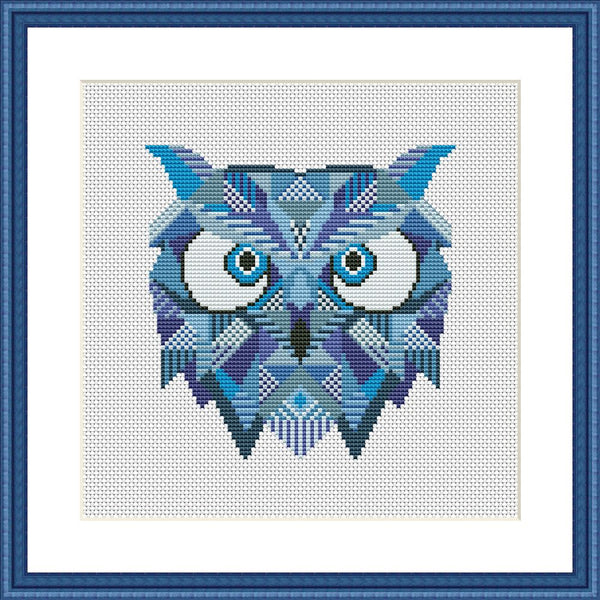 Blue owl mandala cross stitch pattern - Tango Stitch