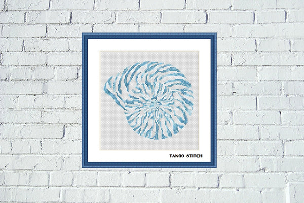 Blue shell sea creature watercolor cross stitch pattern