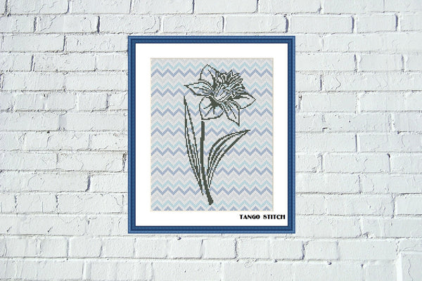 Blue zig zag lily flower easy cross stitch pattern