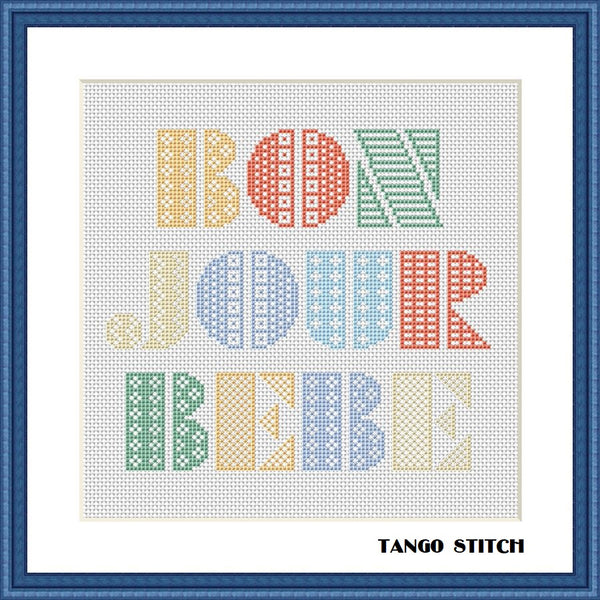 Bonjour Bebe newborn baby nursery cross stitch pattern