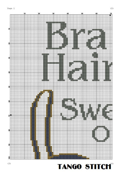 Bra off Hair up Sweats on funny cross stitch pattern