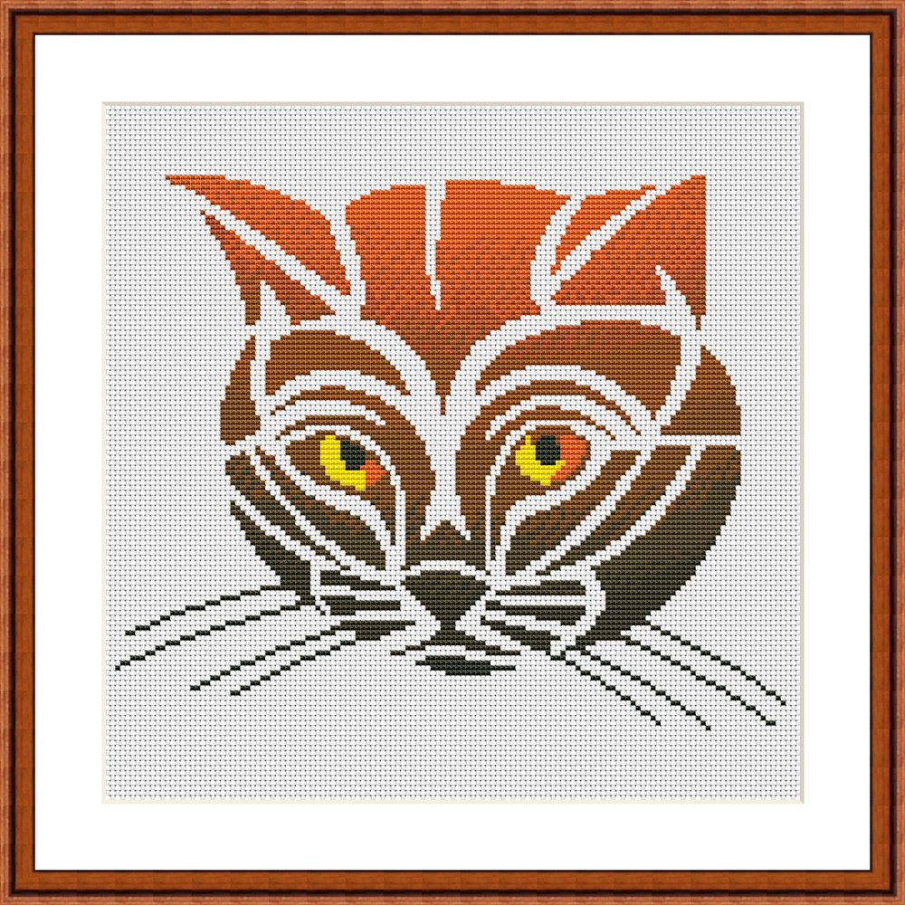 Brown cat gradient cross stitch pattern  - Tango Stitch