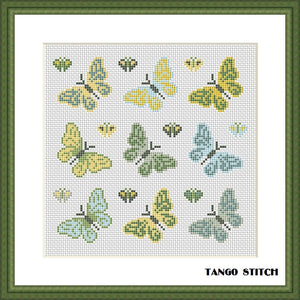 Yellow butterflies pastelle ornament cross stitch pattern