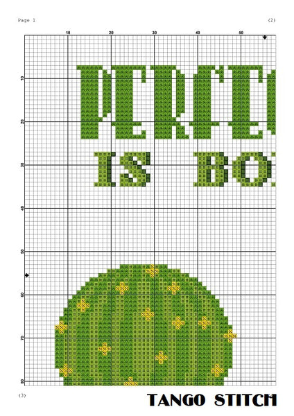 Perfection is boring Cacti funny cross stitch pattern