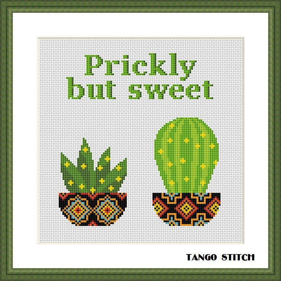 Cute cactus ornament cross stitch pattern, Tango Stitch