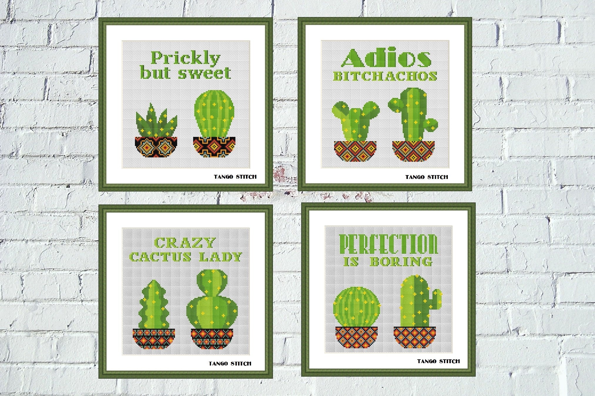 Cactus quotes funny sarcastic cross stitch Set of 4 patterns