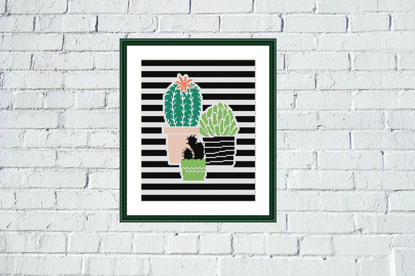 Cactus striped flowers cross stitch pattern - Tango Stitch