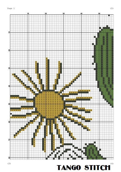 Cactus flower landscape abstract cross stitch embroidery -Tango Stitch