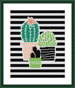 Cactus striped flowers cross stitch pattern - Tango Stitch