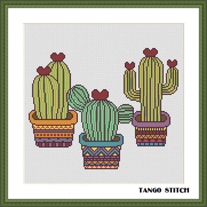Funny cactuses easy cross stitch pattern