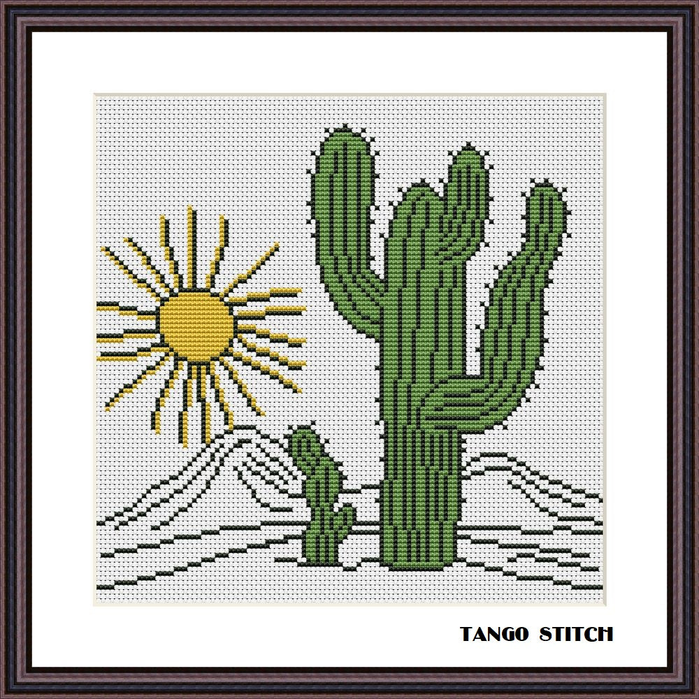 Cactus flower landscape abstract cross stitch embroidery pattern – JPCrochet for Beginner Free Printable Cactus Cross Stitch Patterns
