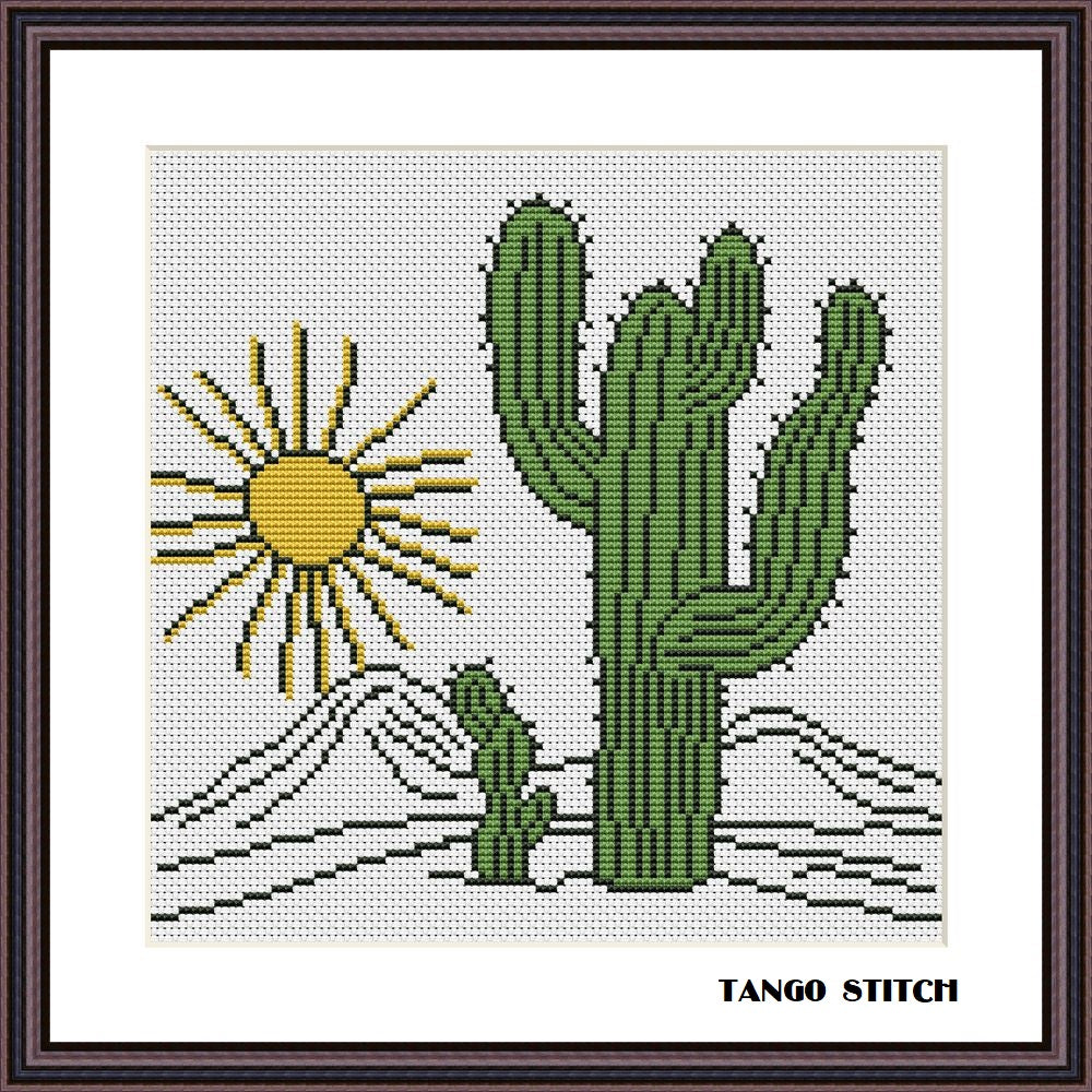 Cactus flower landscape abstract cross stitch embroidery -Tango Stitch