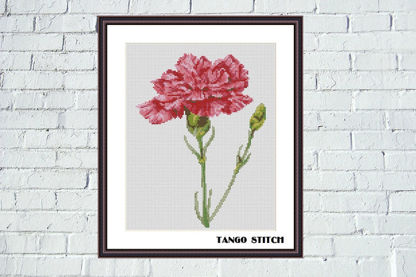 Carnation flower cross stitch pattern - Tango Stitch