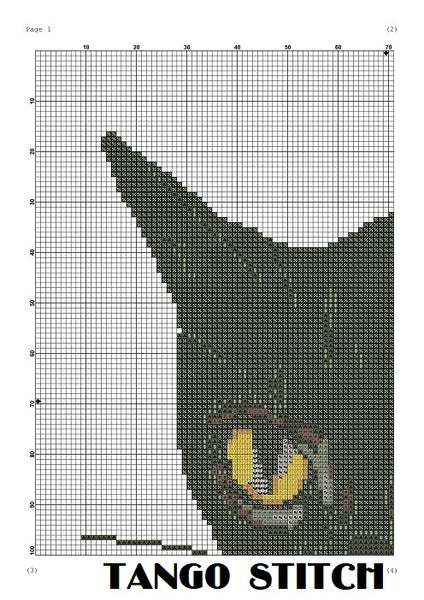 Curious black cat cross stitch pattern - Tango Stitch