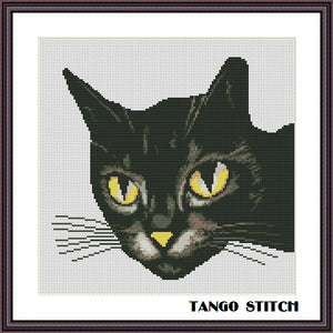 Curious black cat cross stitch pattern - Tango Stitch