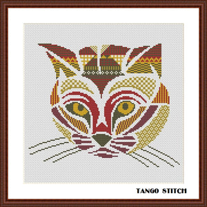 Cute cat mandala ornament cross stitch pattern
