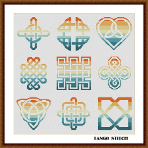 Orange celtic cross stitch embroidery ornaments sampler