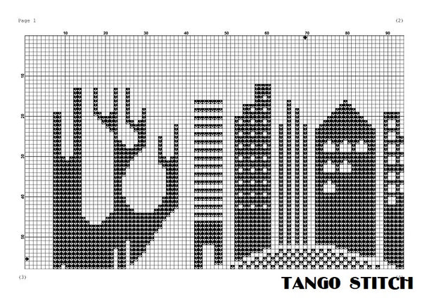 New York Central park black and white cross stitch pattern - Tango Stitch