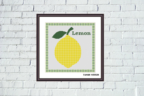 Yellow lemon ornament easy cross stitch embroidery pattern