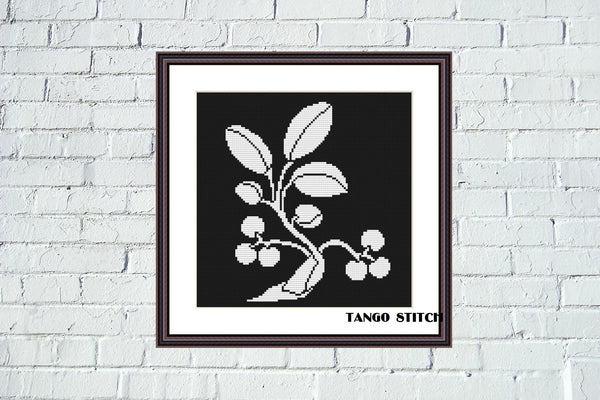Black and white cherry cute cross stitch embroidery pattern - Tango Stitch