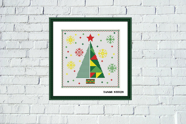 Geometric abstract Christmas tree cross stitch pattern - Tango Stitch