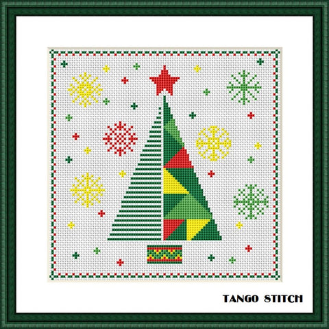 Geometric abstract Christmas tree cross stitch pattern - Tango Stitch