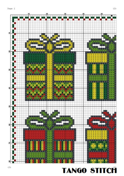 Simple gift boxes Christmas cross stitch pattern