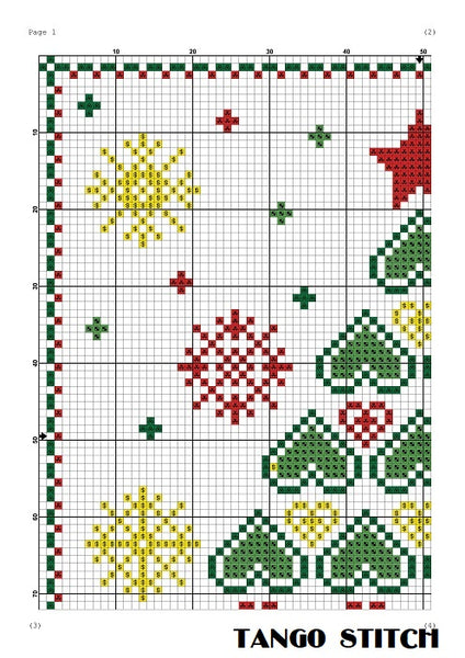 Romantic hearts Christmas tree cross stitch pattern